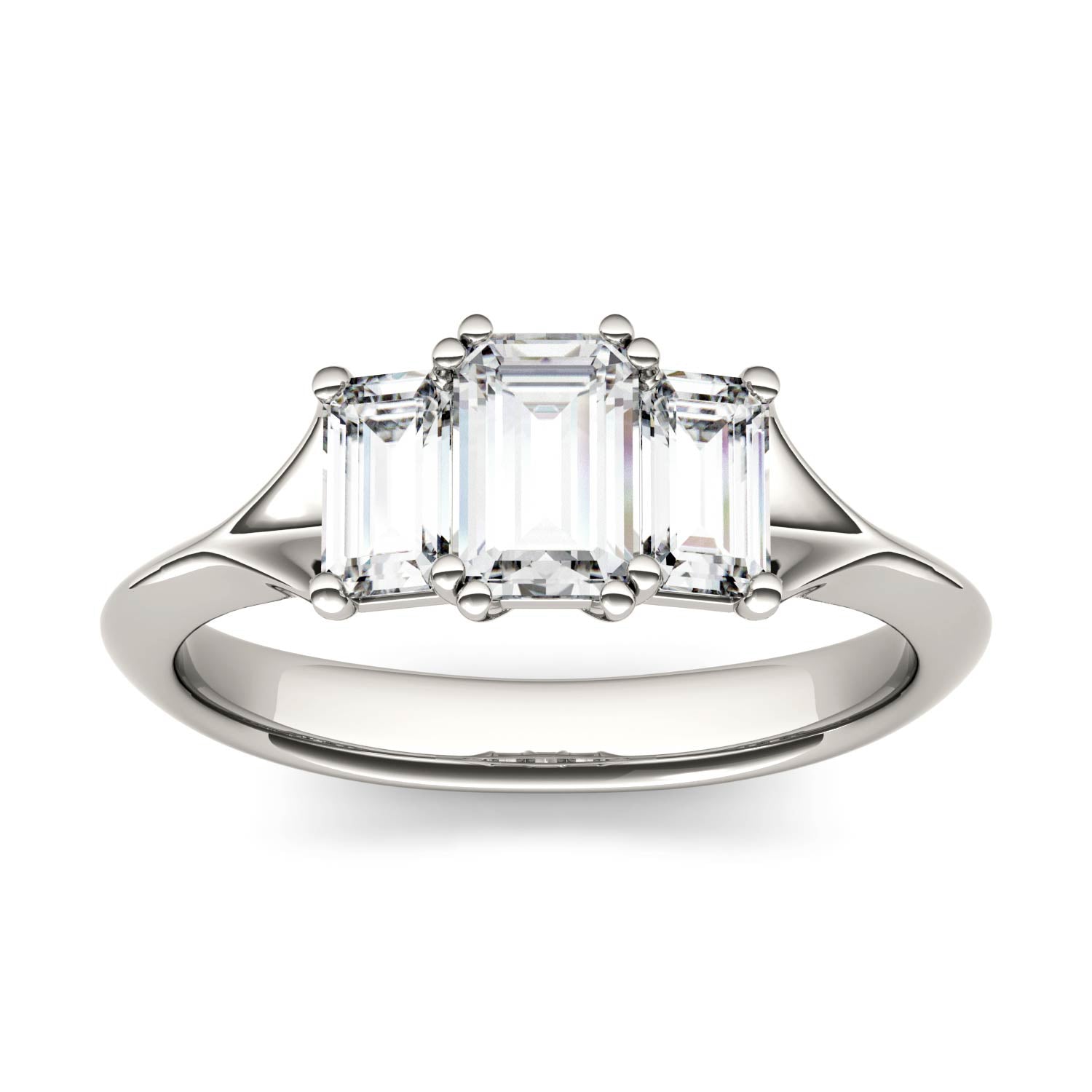 1.36 CTW DEW Radiant Moissanite Three Stone Ring in 14K White Gold
