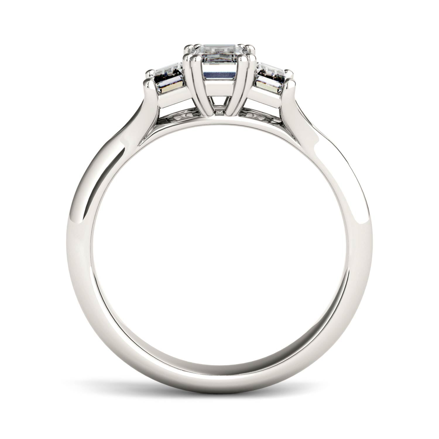 1.36 CTW DEW Radiant Moissanite Three Stone Ring in 14K White Gold