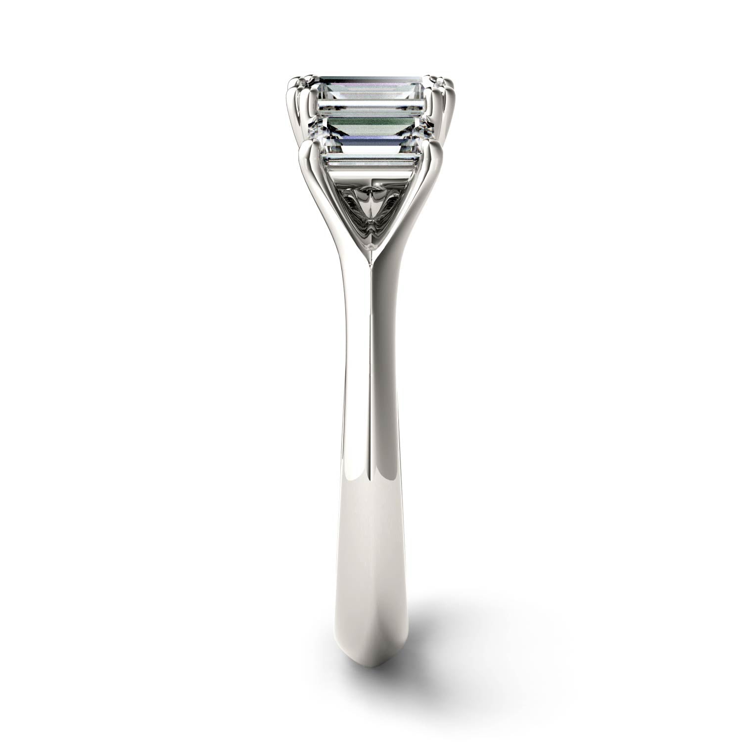 1.36 CTW DEW Radiant Moissanite Three Stone Ring in 14K White Gold