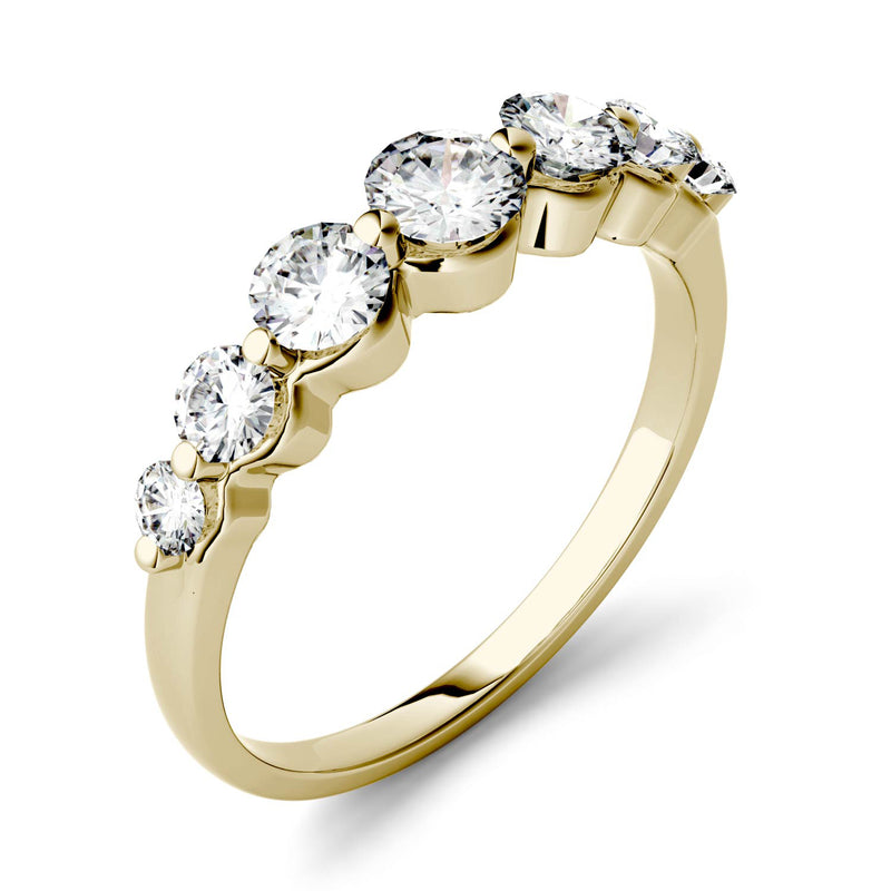0.87 CTW DEW Round Moissanite Seven Stone Ring in 14K Yellow Gold