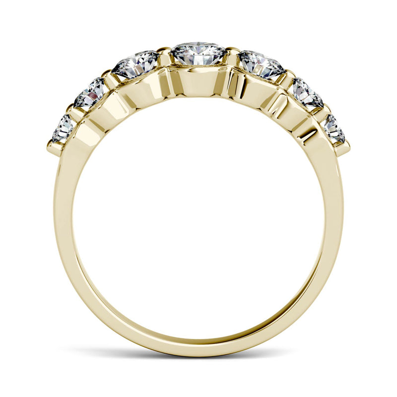 0.87 CTW DEW Round Moissanite Seven Stone Ring in 14K Yellow Gold