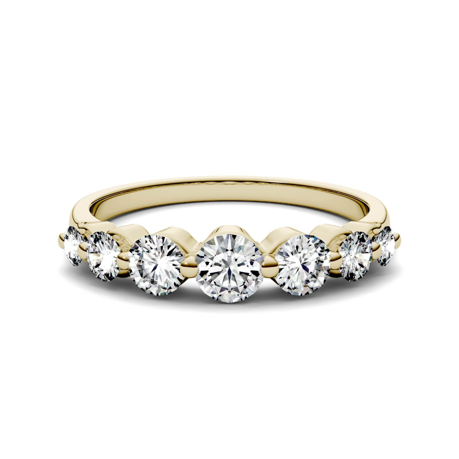 0.87 CTW DEW Round Moissanite Seven Stone Ring in 14K Yellow Gold