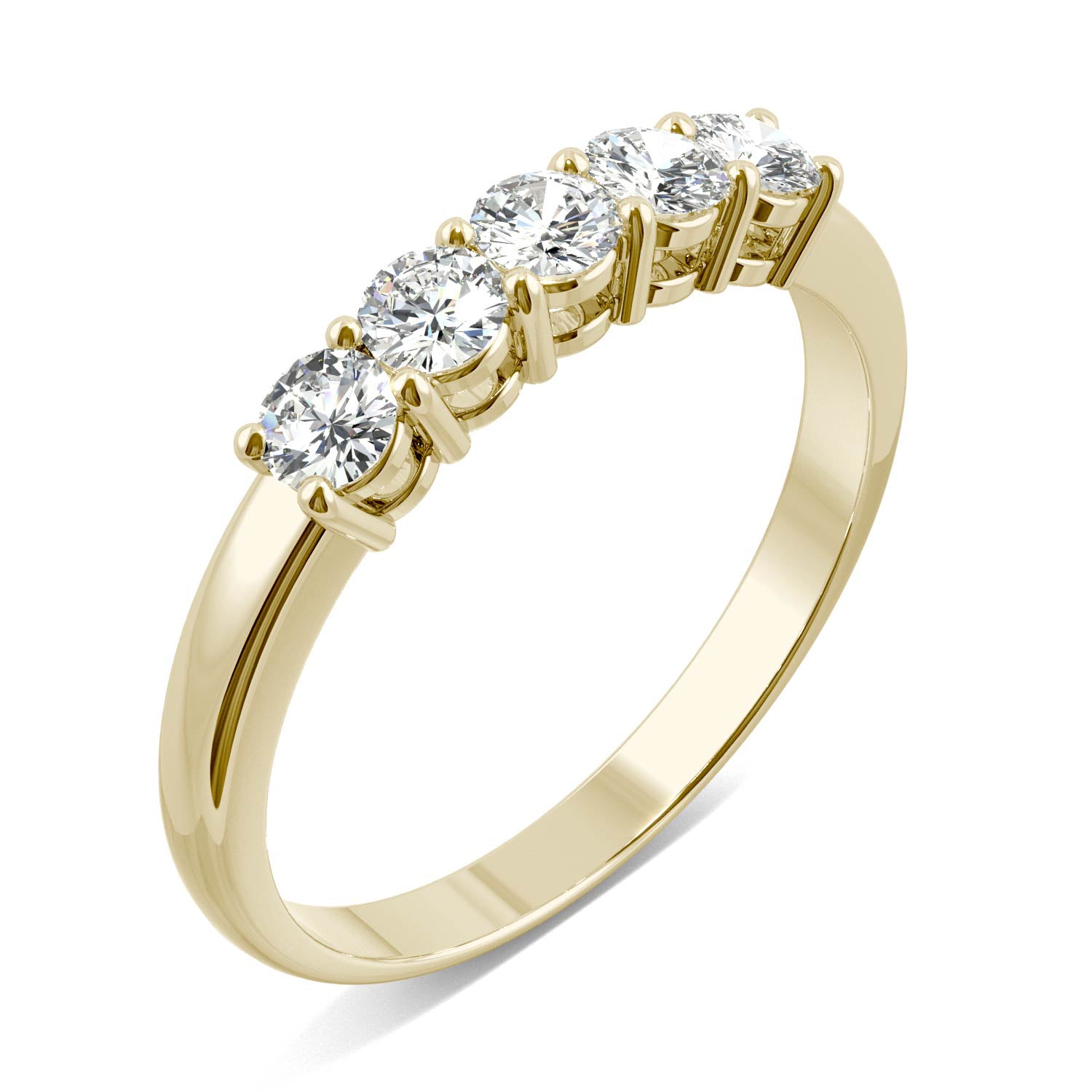 0.50 CTW DEW Round Moissanite Five Stone Ring in 14K Yellow Gold