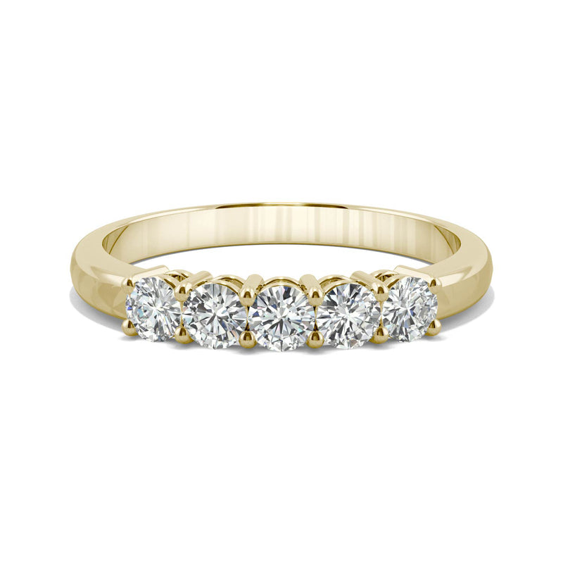0.50 CTW DEW Round Moissanite Five Stone Ring in 14K Yellow Gold