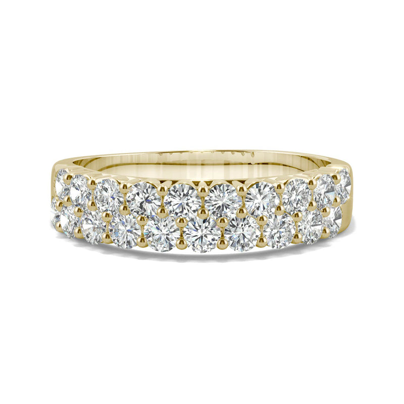 1.00 CTW DEW Round Moissanite Two Row Ring in 14K Yellow Gold