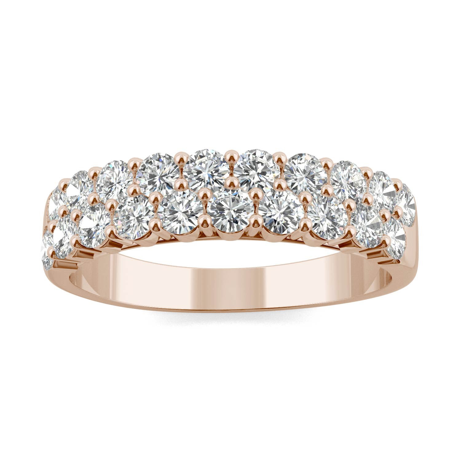 1.00 CTW DEW Round Moissanite Two Row Ring in 14K Rose Gold