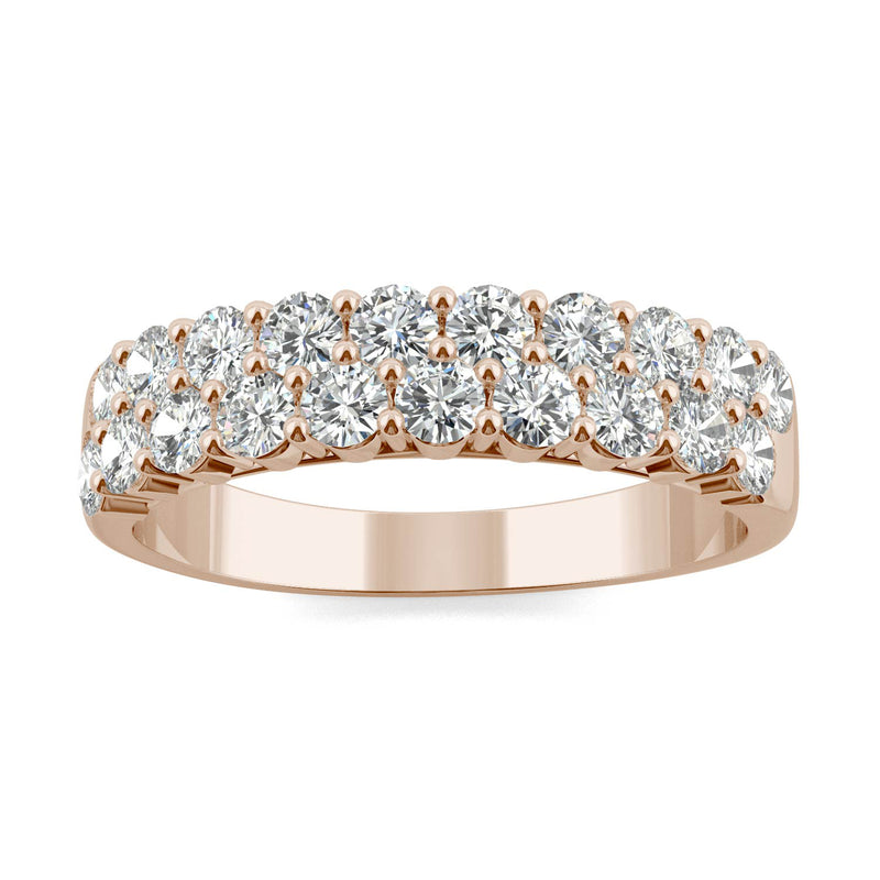 1.00 CTW DEW Round Moissanite Two Row Ring in 14K Rose Gold