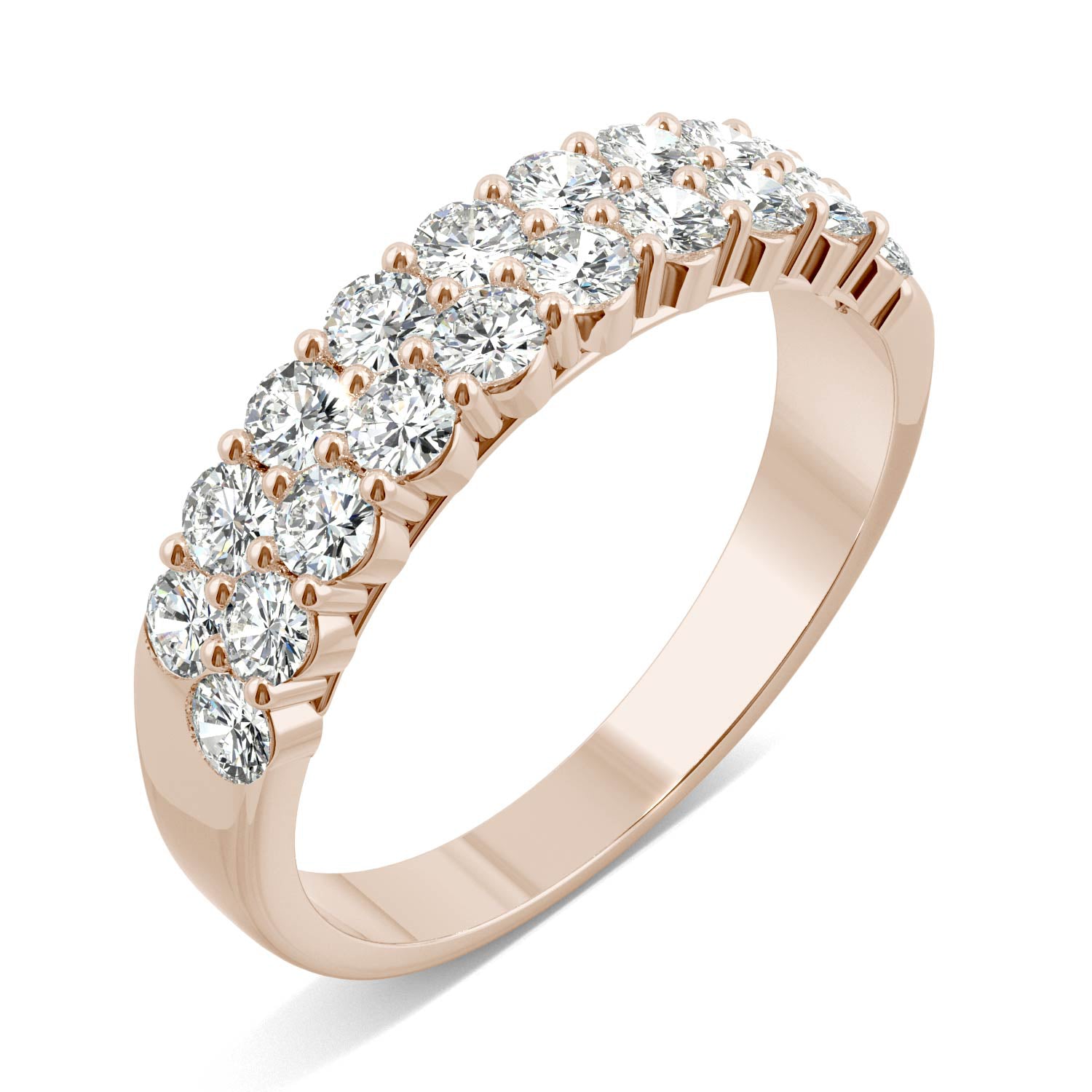 1.00 CTW DEW Round Moissanite Two Row Ring in 14K Rose Gold