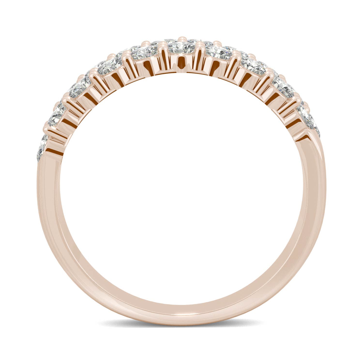 1.00 CTW DEW Round Moissanite Two Row Ring in 14K Rose Gold