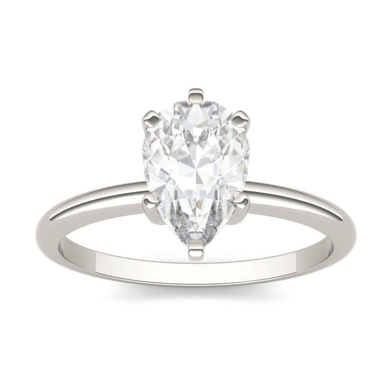 1.50 CTW DEW Pear Moissanite Engagement Ring in 14K White Gold