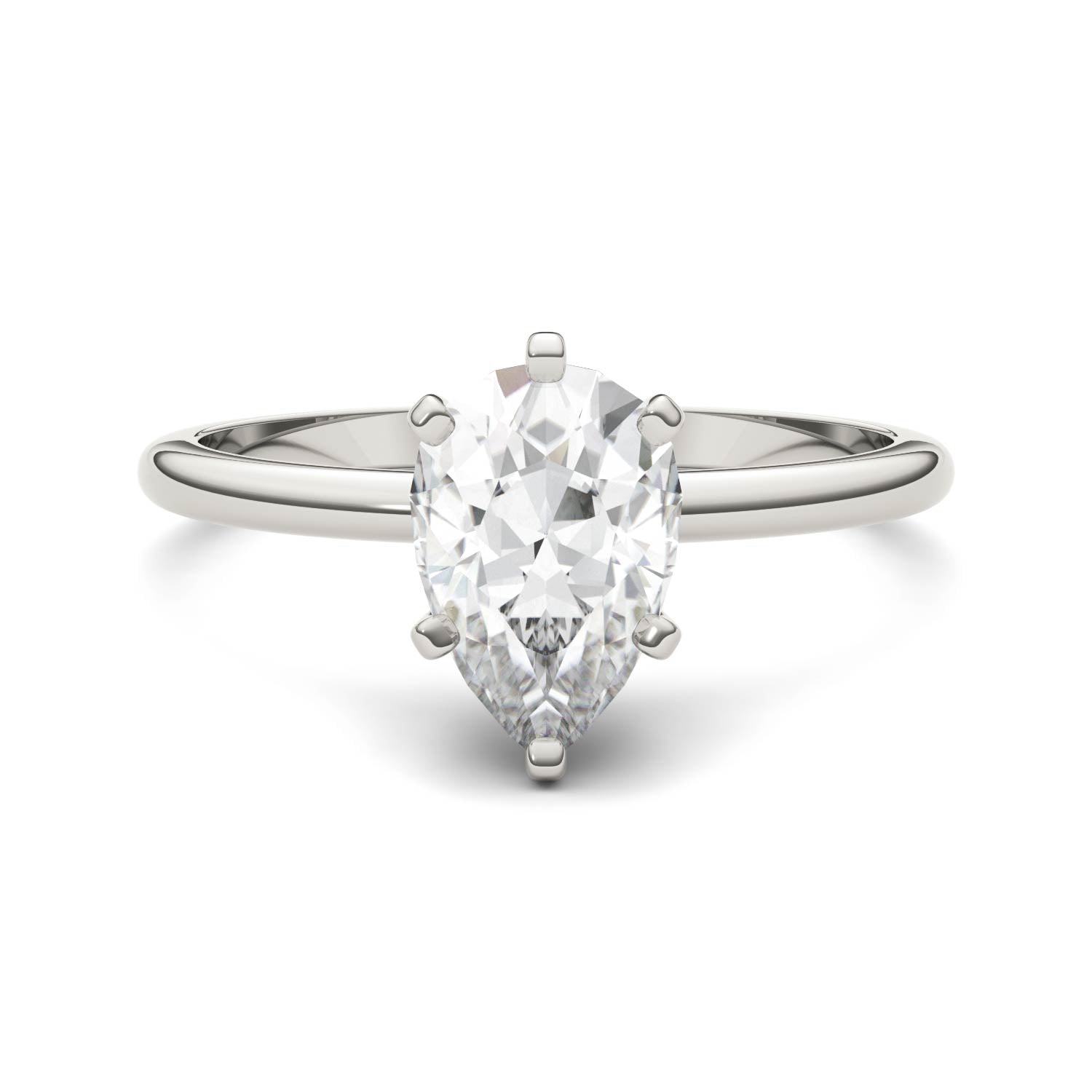 1.50 CTW DEW Pear Moissanite Engagement Ring in 14K White Gold