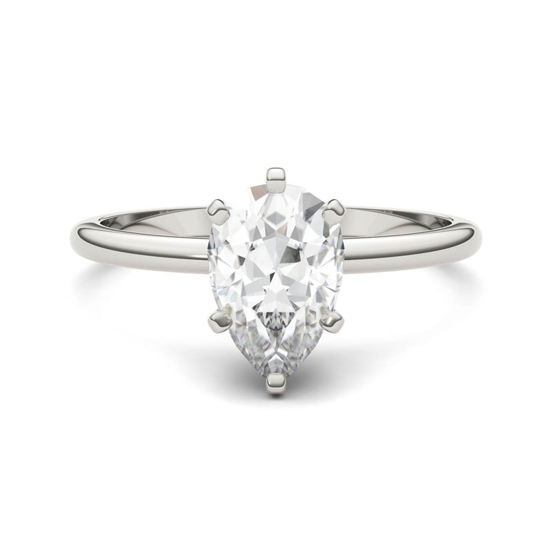 1.50 CTW DEW Pear Moissanite Engagement Ring in 14K White Gold