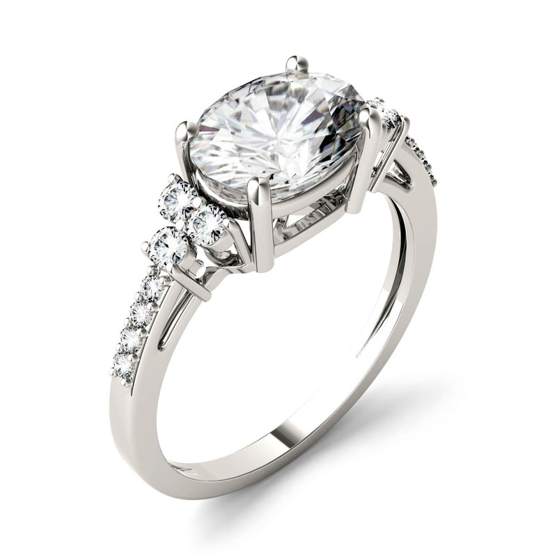 2.30 CTW DEW Oval Moissanite Engagement Ring in 14K White Gold