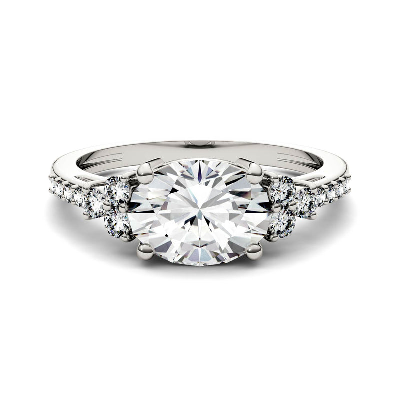 2.30 CTW DEW Oval Moissanite Engagement Ring in 14K White Gold