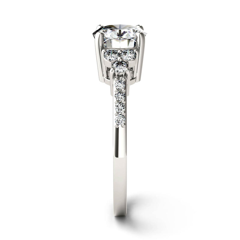 2.30 CTW DEW Oval Moissanite Engagement Ring in 14K White Gold