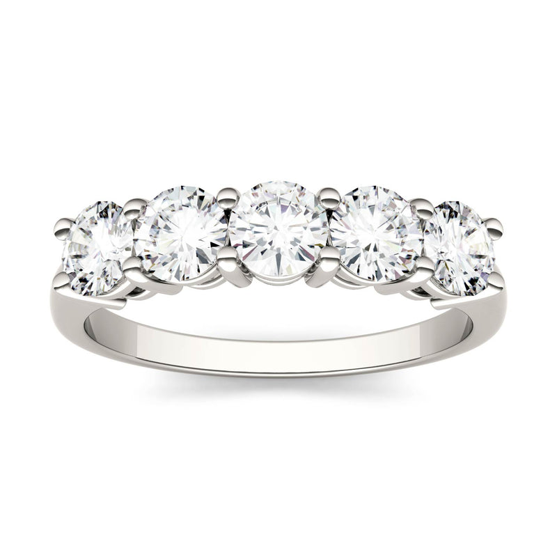 1.15 CTW DEW Round Moissanite Five Stone Ring in 14K White Gold