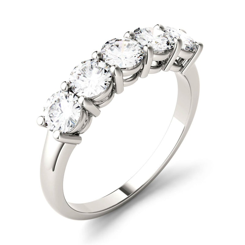 1.15 CTW DEW Round Moissanite Five Stone Ring in 14K White Gold