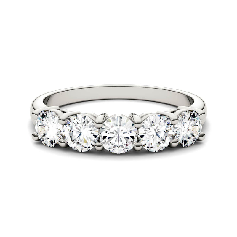 1.15 CTW DEW Round Moissanite Five Stone Ring in 14K White Gold