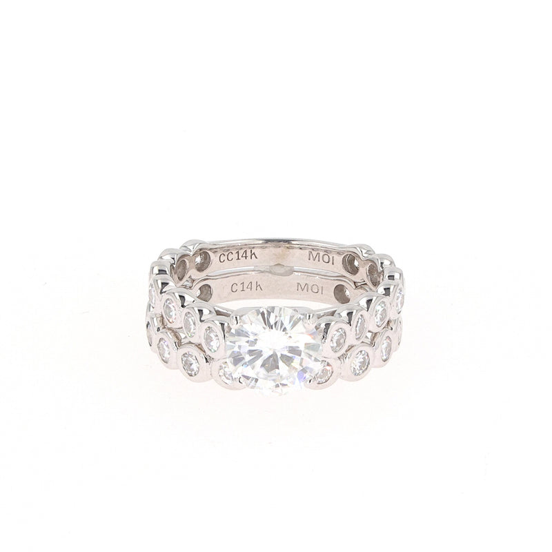 2.22 CTW DEW Round Near-Colorless Moissanite Cathedral Wedding Set in 14K White Gold