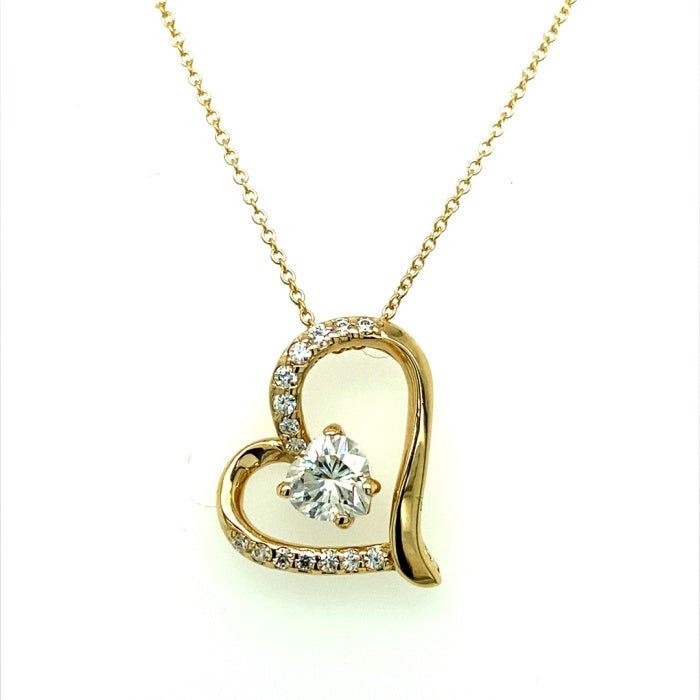 1.05 CTW DEW Heart Near-Colorless Moissanite Heart Pendant in 14K Yellow Gold