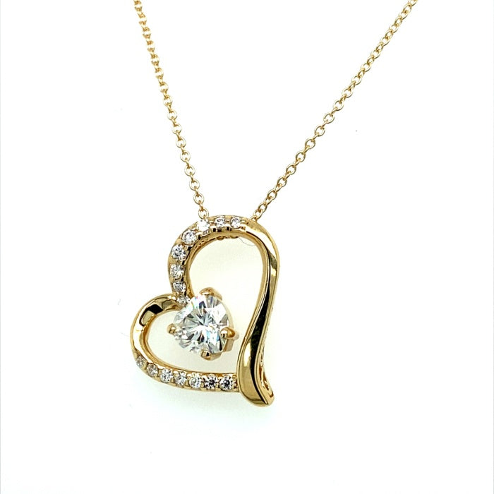 1.05 CTW DEW Heart Near-Colorless Moissanite Heart Pendant in 14K Yellow Gold