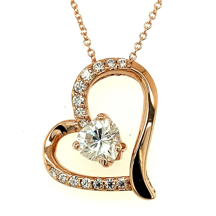 1.05 CTW DEW Heart Near-Colorless Moissanite Heart Pendant in 14K Rose Gold