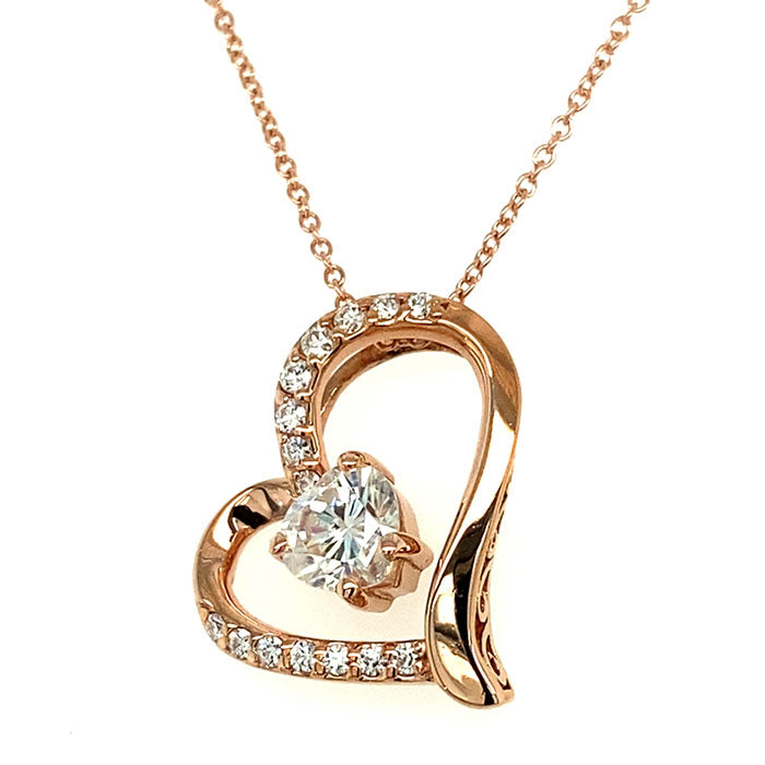 1.05 CTW DEW Heart Near-Colorless Moissanite Heart Pendant in 14K Rose Gold