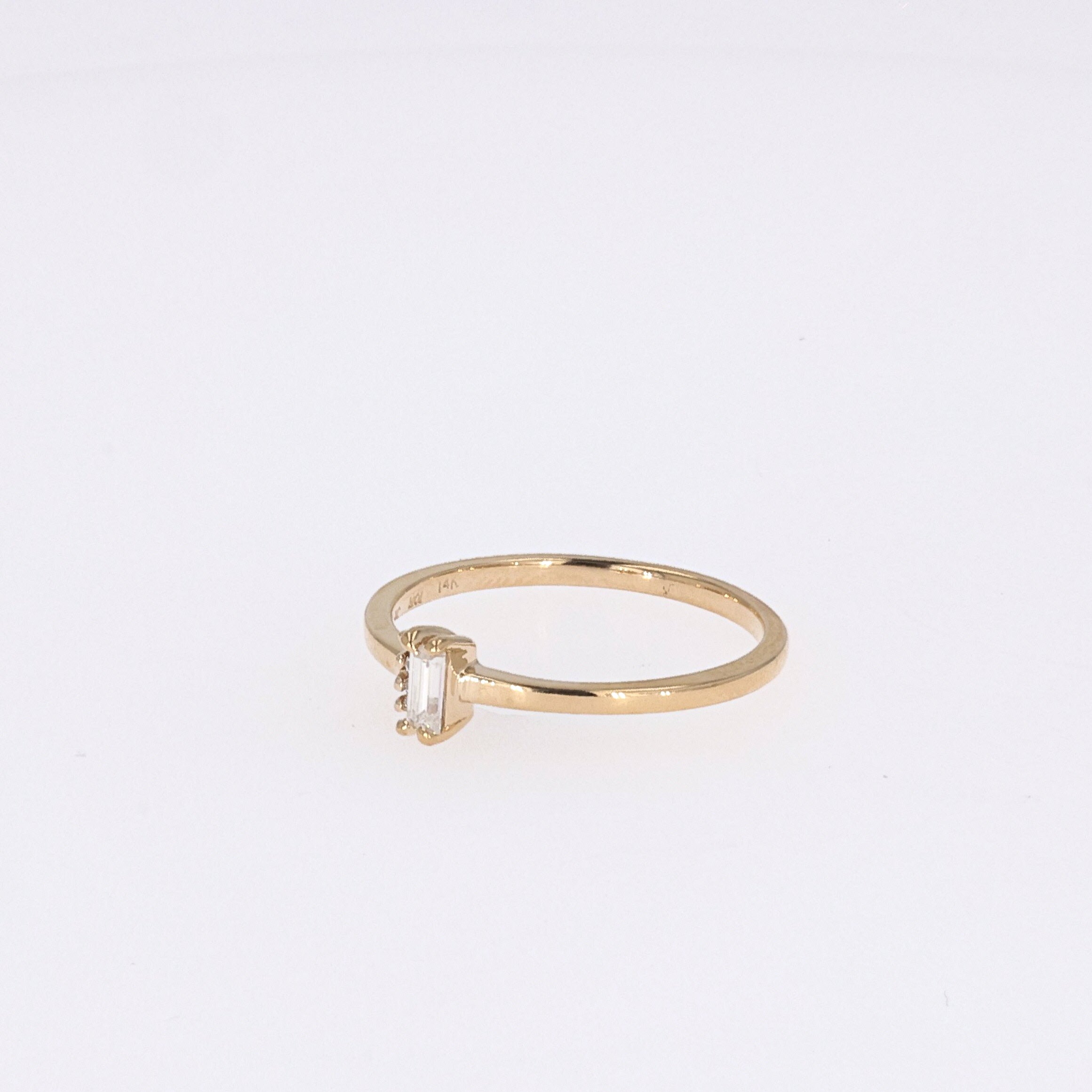 0.14 CTW DEW Straight-Baguette Near-Colorless Moissanite Fashion Ring in 14K Yellow Gold