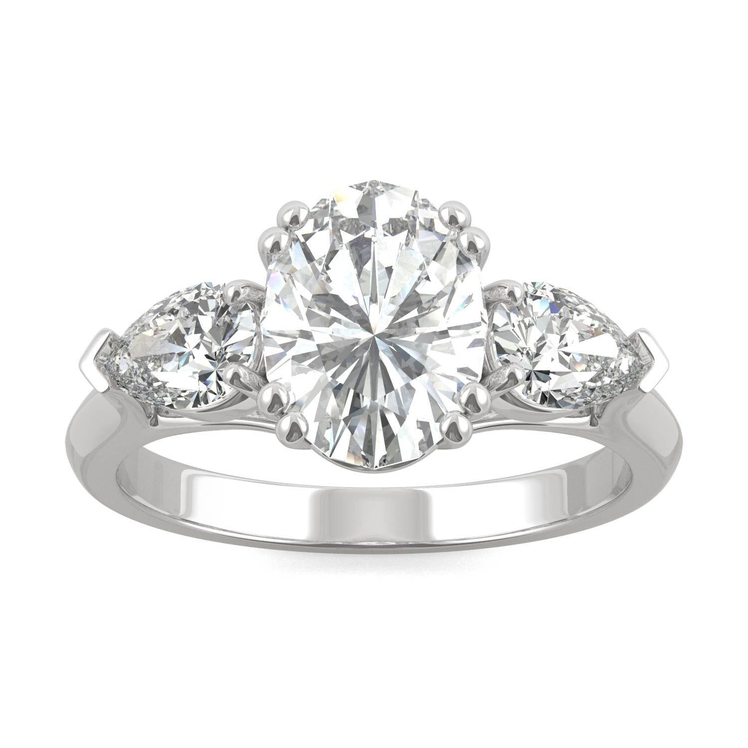 2.96 CTW DEW Oval Moissanite Three Stone Ring in 14K White Gold