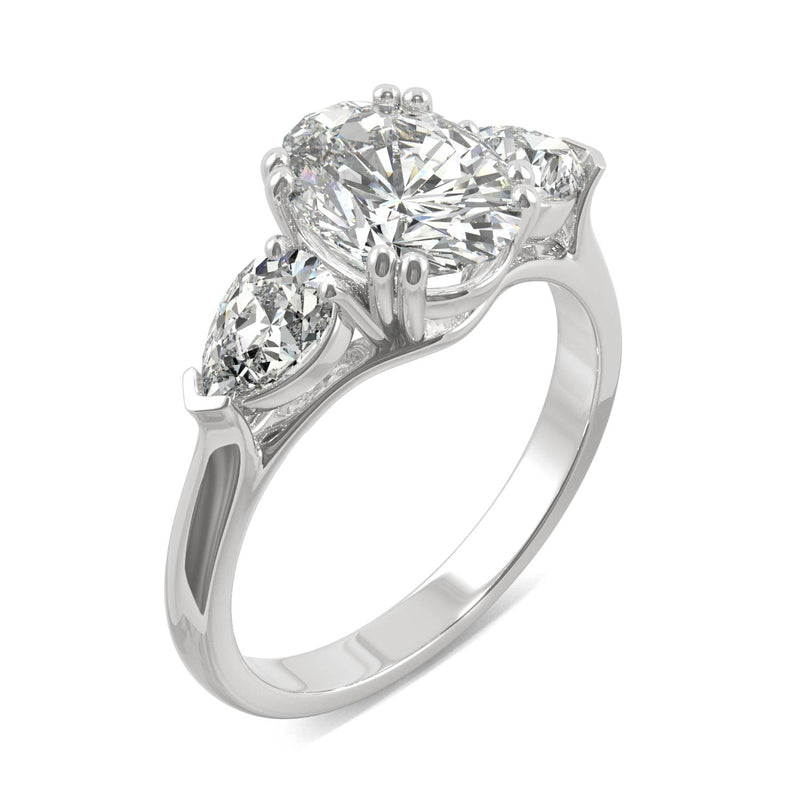 2.96 CTW DEW Oval Moissanite Three Stone Ring in 14K White Gold
