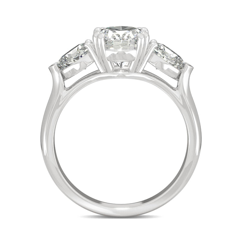2.96 CTW DEW Oval Moissanite Three Stone Ring in 14K White Gold