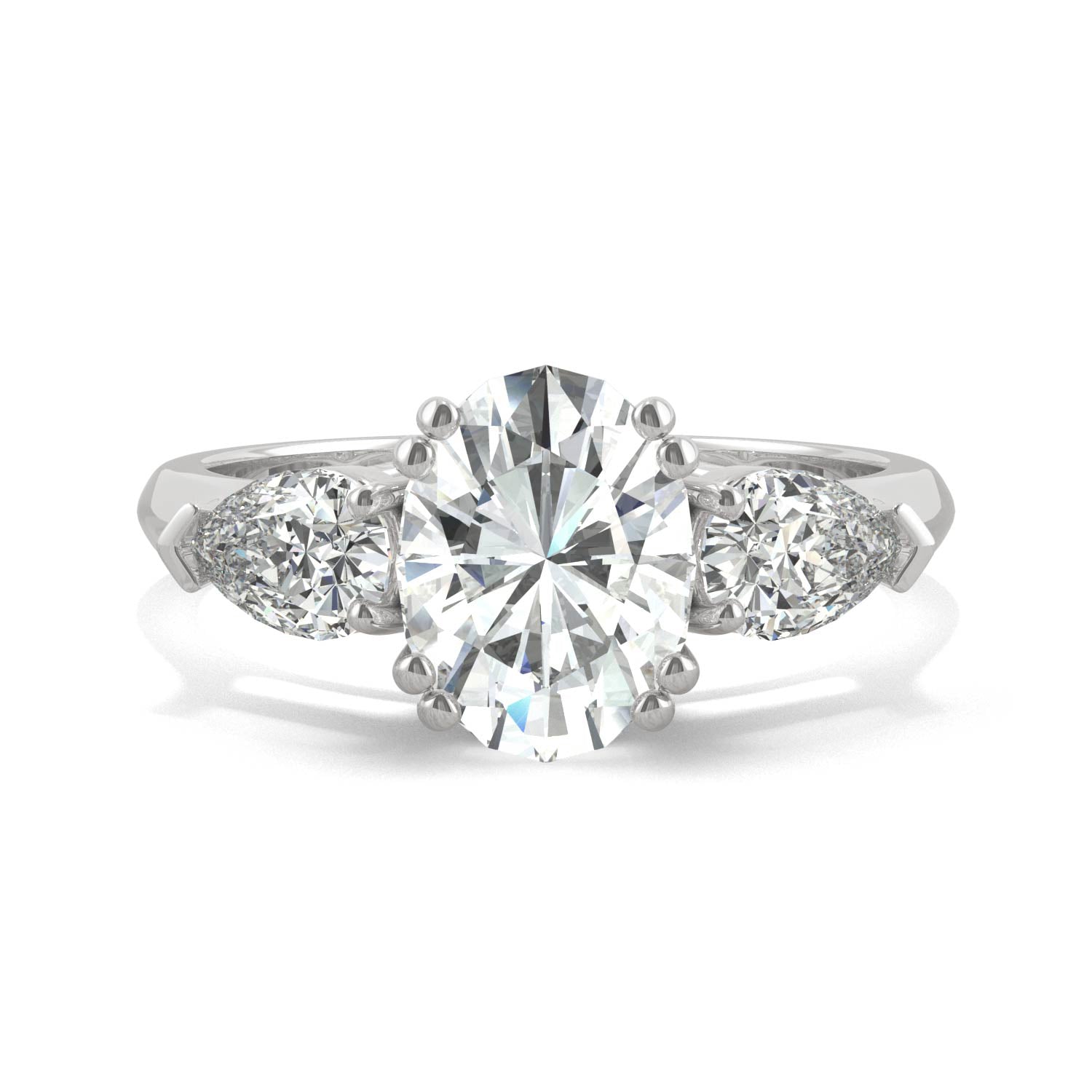 2.96 CTW DEW Oval Moissanite Three Stone Ring in 14K White Gold