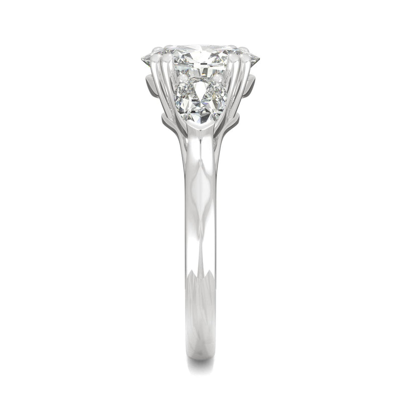 2.96 CTW DEW Oval Moissanite Three Stone Ring in 14K White Gold