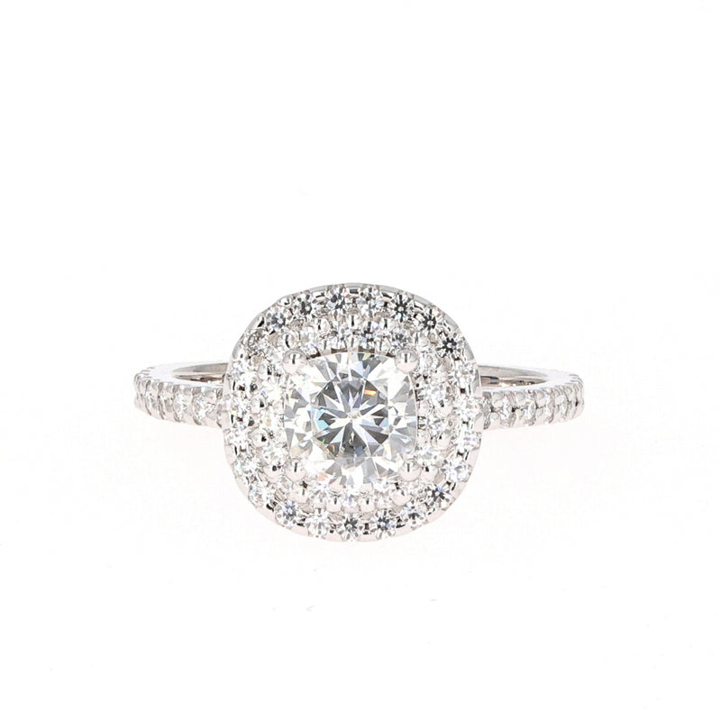 1.77 CTW DEW Cushion Near-Colorless Moissanite Halo Ring in 14K White Gold