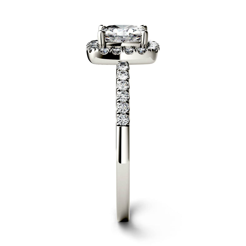 1.40 CTW DEW Cushion Moissanite Halo Ring in 14K White Gold