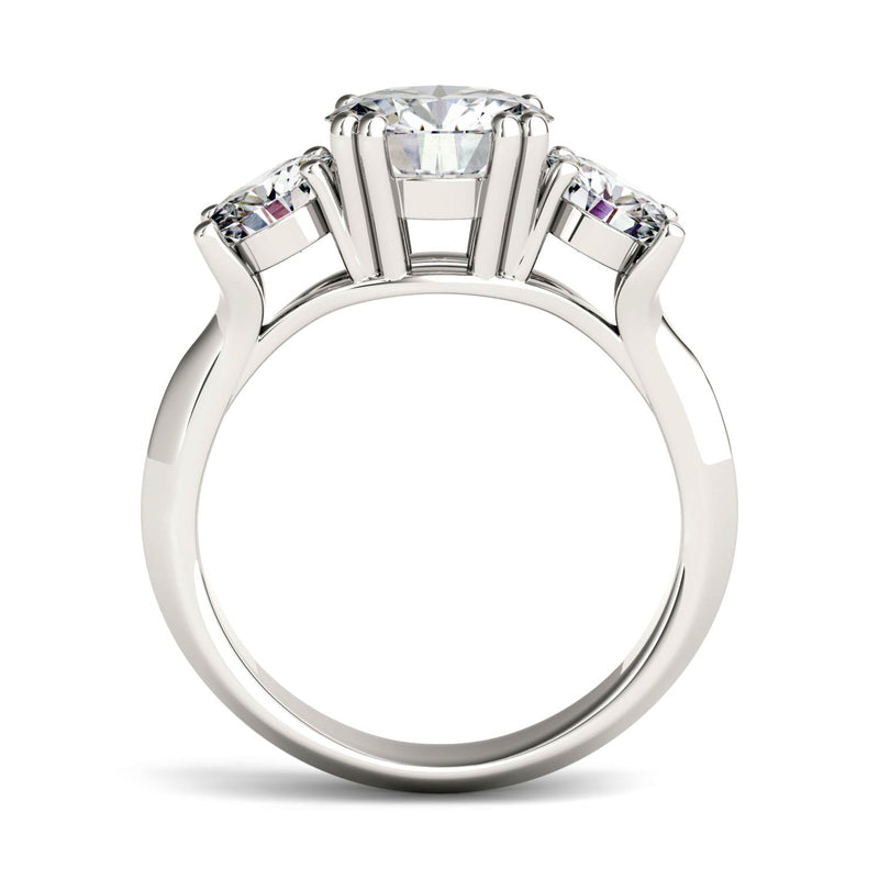 3.10 CTW DEW Round Moissanite Three Stone Ring in 14K White Gold
