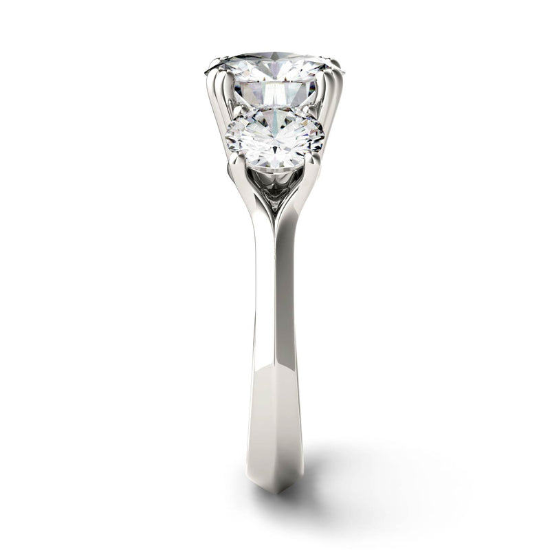 3.10 CTW DEW Round Moissanite Three Stone Ring in 14K White Gold