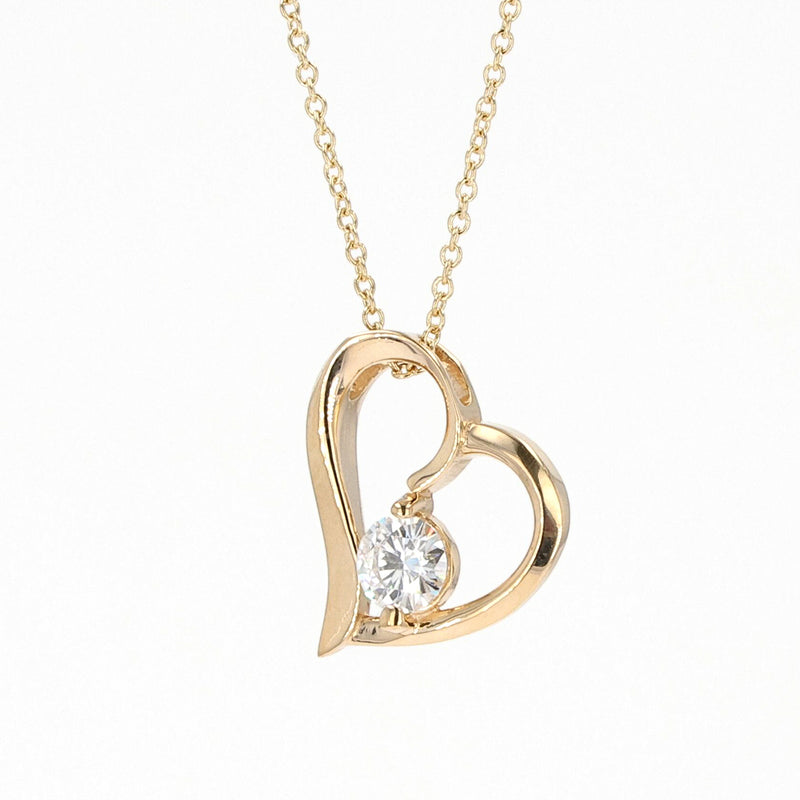 0.33 CTW DEW Round Near-Colorless Moissanite Heart Pendant in 14K Yellow Gold