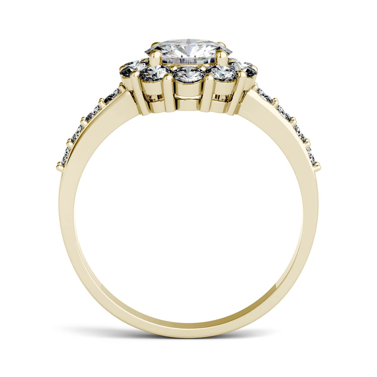 1.78 CTW DEW Round Moissanite Halo Ring in 14K Yellow Gold
