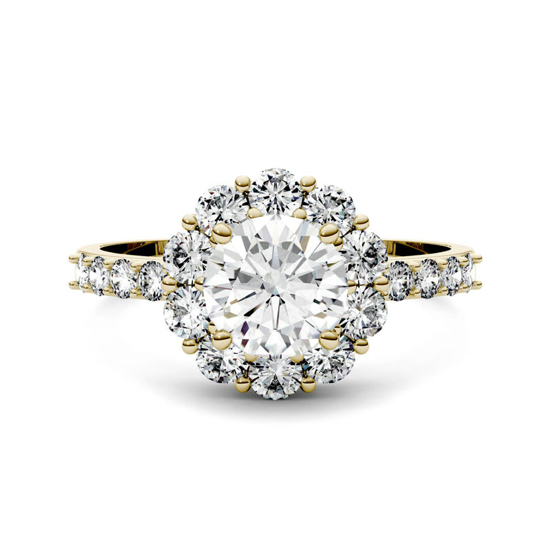 1.78 CTW DEW Round Moissanite Halo Ring in 14K Yellow Gold
