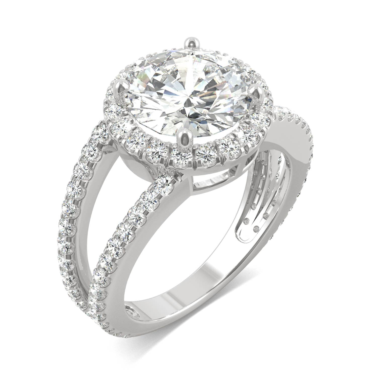 3.45 CTW DEW Round Moissanite Splitshank Ring in 14K White Gold