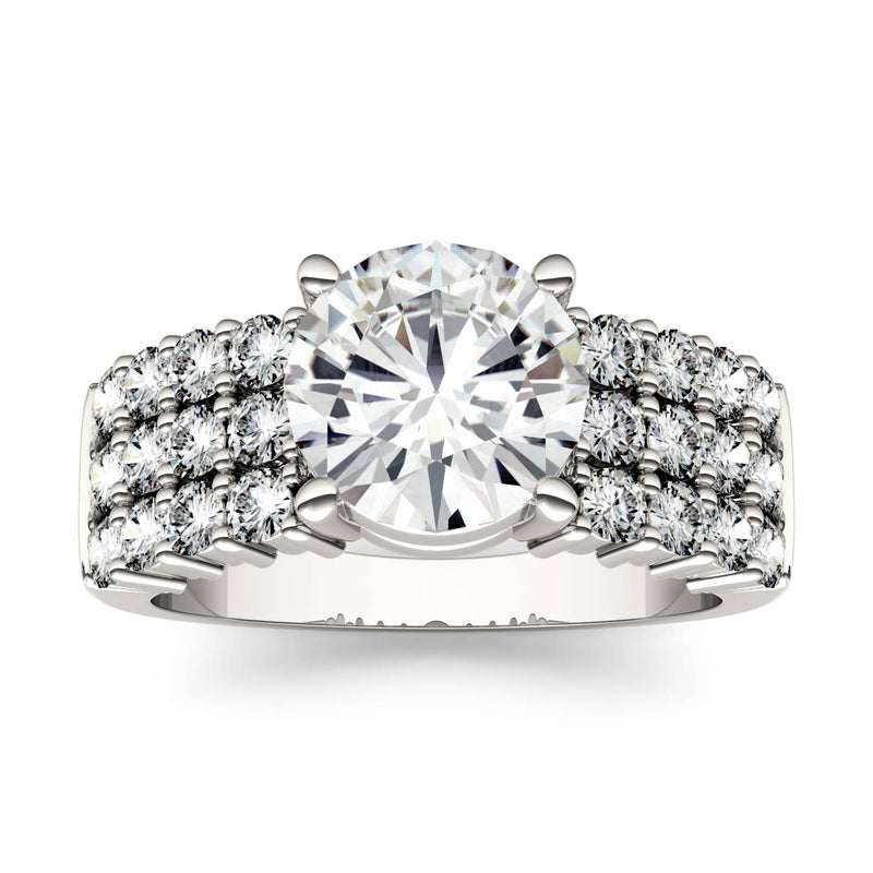 2.92 CTW DEW Round Moissanite Engagement Ring in 14K White Gold