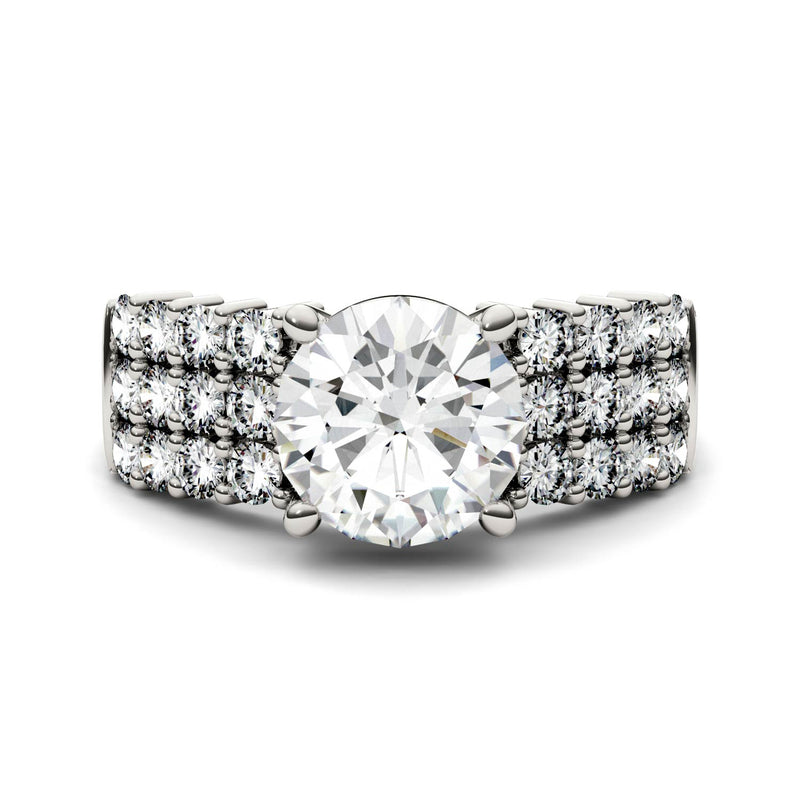 2.92 CTW DEW Round Moissanite Engagement Ring in 14K White Gold