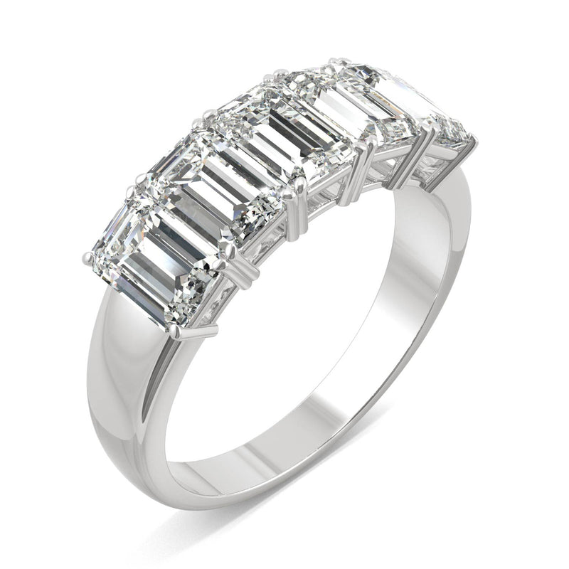 2.90 CTW DEW Emerald Moissanite Five Stone Ring in 14K White Gold