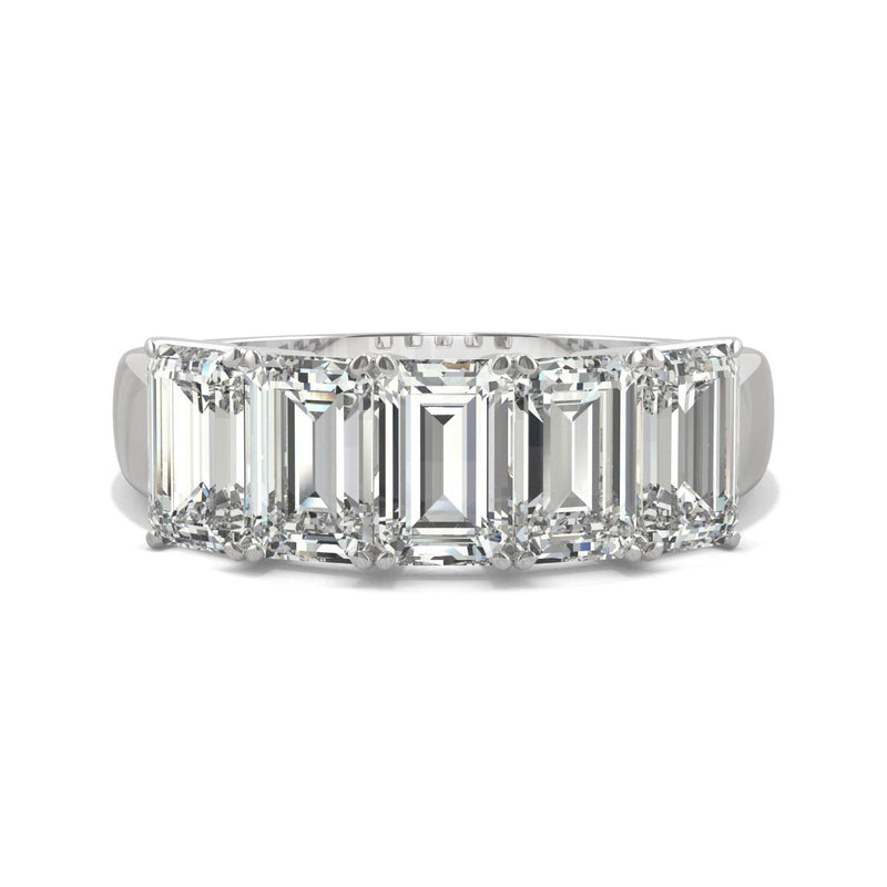 2.90 CTW DEW Emerald Moissanite Five Stone Ring in 14K White Gold