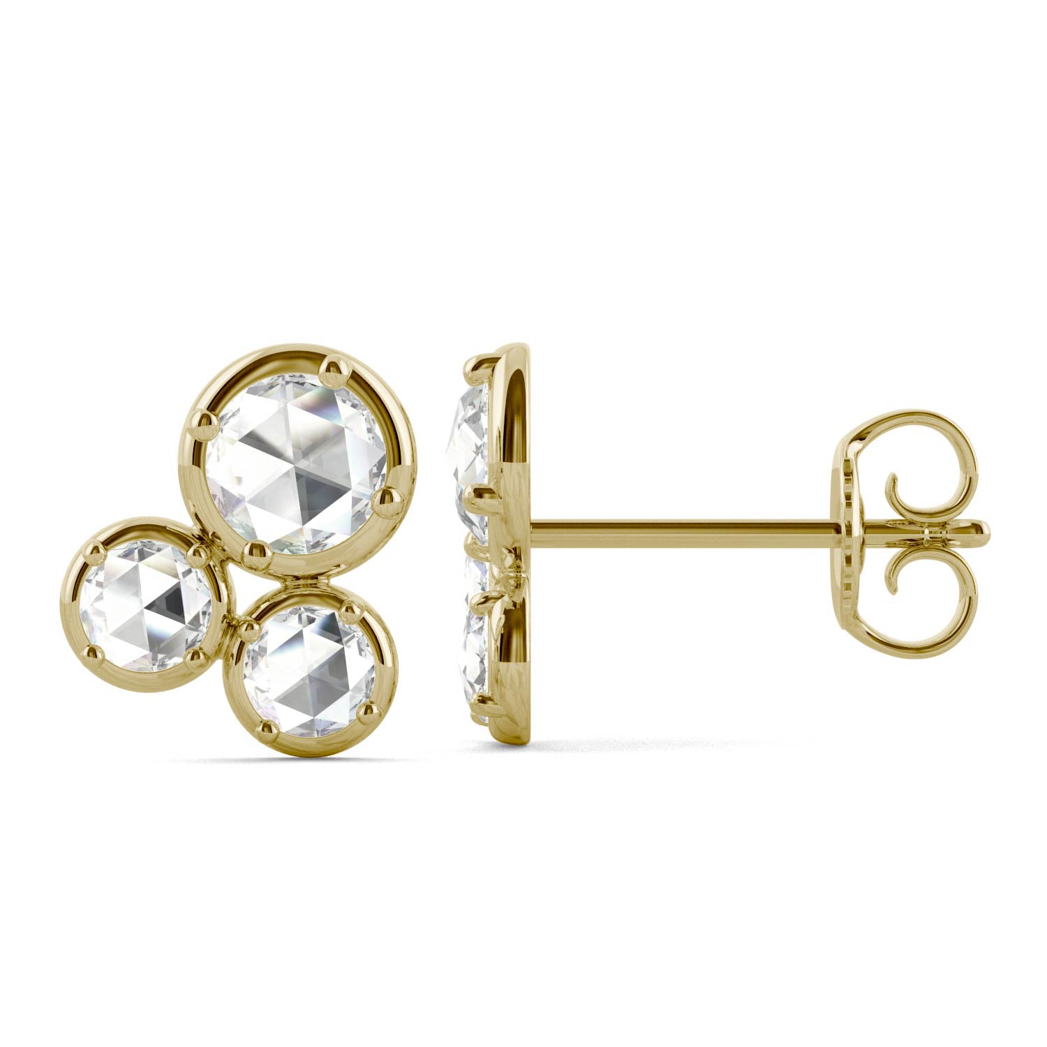 0.56 CTW DEW Round Rose Cut Moissanite Cluster Stud Earrings in 14K Yellow Gold