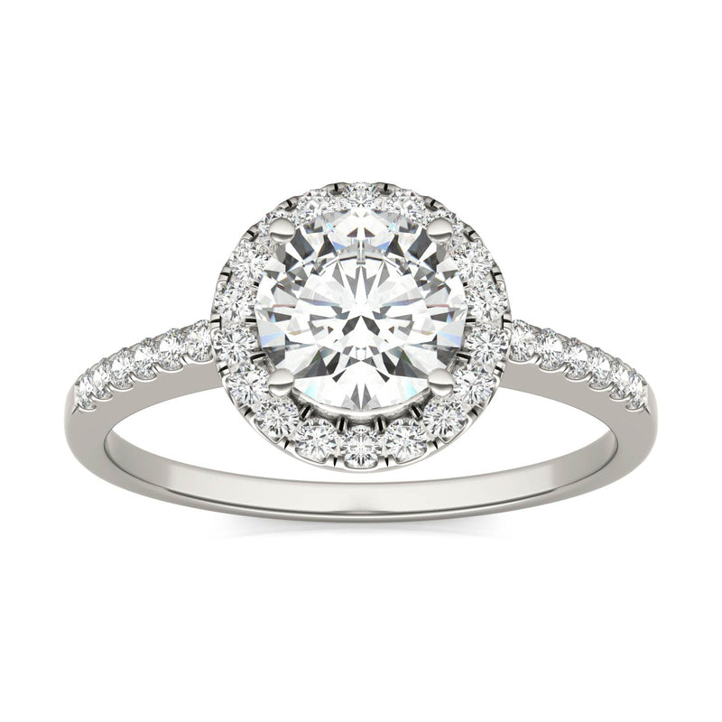 1.30 CTW DEW Round Moissanite Halo Ring in 14K White Gold