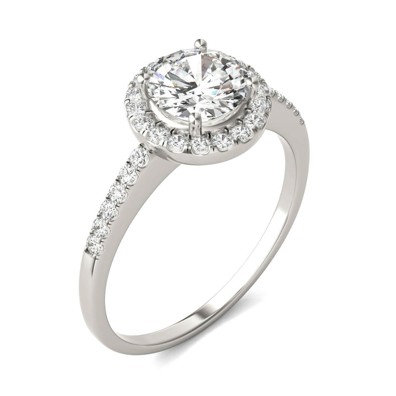 1.30 CTW DEW Round Moissanite Halo Ring in 14K White Gold