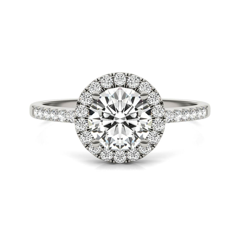 1.30 CTW DEW Round Moissanite Halo Ring in 14K White Gold