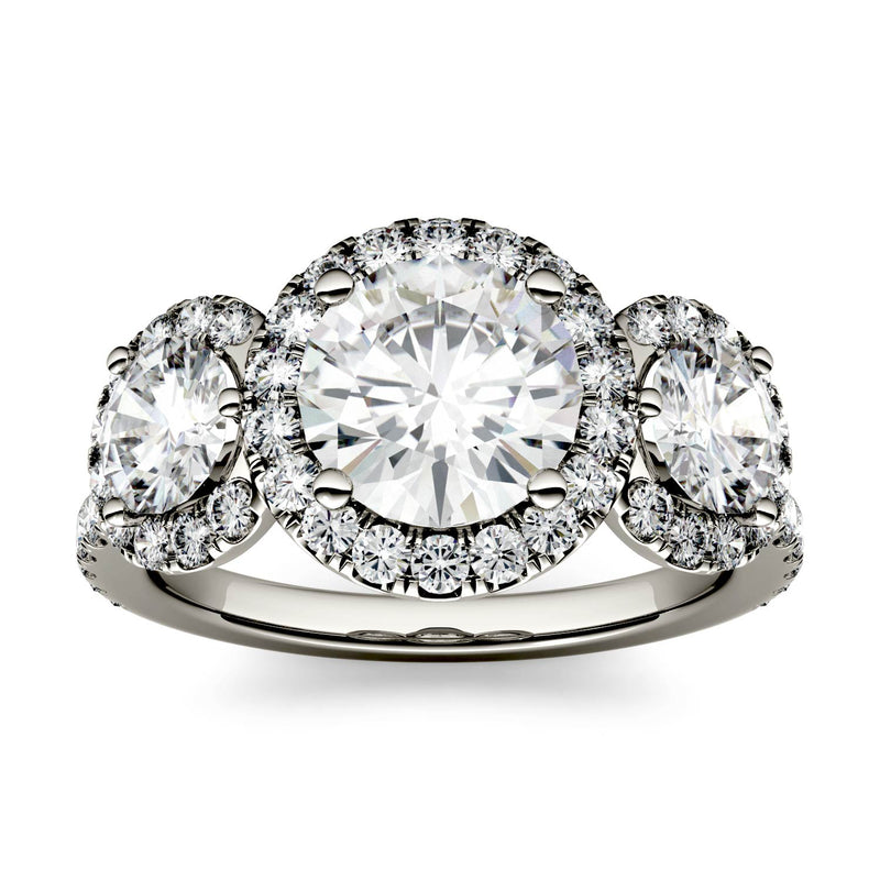 3.09 CTW DEW Round Moissanite Halo Ring in 14K White Gold